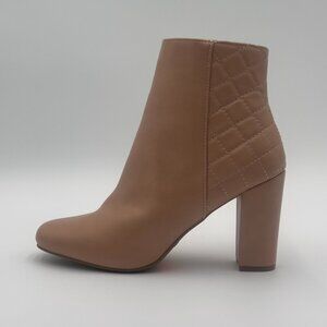 Quilted Detail Square Toe Ankle Boots - High Heel, Beige